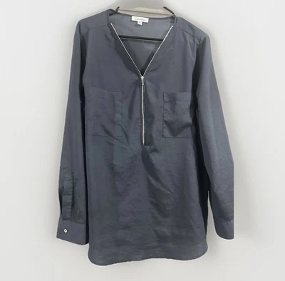 Blusa Top Calvin Klein Cremallera Bolsillos Frontales Gris Manga Larga Talla-XL Foto 1 de 3