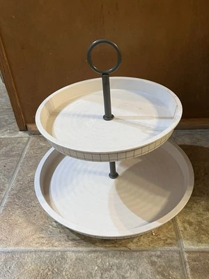 ⚡️Hearth & Hand Magnolia 2-Tier Grid Pattern Bamboo Melamine Serve Tray - Image 1 of 4