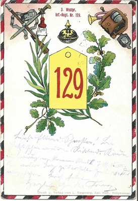 Jubiläumsskarte Inf.-Reg. von Mackensen Nr. 129 Graudenz Grudziadz Westpreußen - Bild 1 von 2