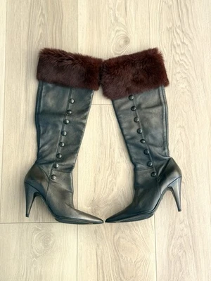 Итальянские сапоги из натуральной кожи Gabrielli размер 8 металлик коричневые с отделкой из красного меха - Изображение 1 из 4