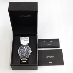 CITIZEN AT2390-58L Eco-Drive Chronograph Men's Watch SS Navy Dial Box Papers - Picture 1 of 8
