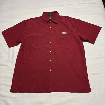 Men’s Antigua Arkansas Razorbacks Short Sleeve Button Down Shirt Red Size Large - Image 1 of 4