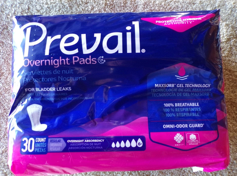 Prevail Overnight Absorbency Incontinence Bladder Control Pads 30 Count