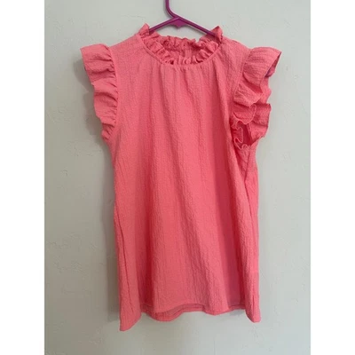 Blusa Top Rosa Shein Manga Volantes, Texturizada, Informal, Linda, Para Mujer Talla L Foto 1 de 4