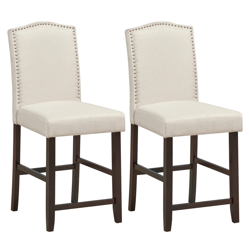 2 Pcs Fabric Nail Head Counter Height Dining Side Chairs Set-beige - Color Bei
