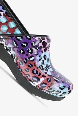 Dansko XP 2.0 Purple Leopard Patent Clogs 38 US 7.5-8 New - Image 1 of 4