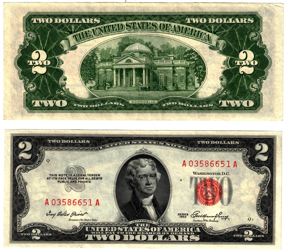 1953 USA 2 Dollar Banknote UNITED STATES AMERICA Red Seal P380 Priest + Humphrey - Image 1 of 1