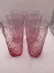 Lot Of 6 Morgantown Seneca Driftwood Pink Crinkle Glass Tumblers - Picture 1 of 8
