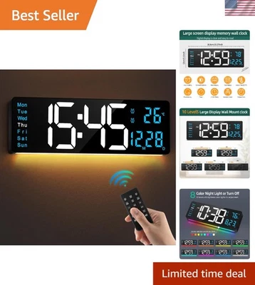 16" Large Digital Wall Clock Timer,Remote Control,2 Alarms, LED Display,Auto ... - Image 1 of 4