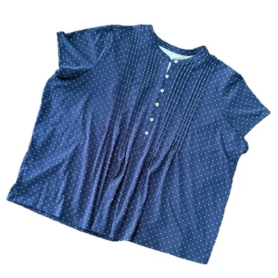 Túnica clásica de manga corta Lands’ End talla grande 2X Pintuck azul marino a lunares Foto 1 de 4