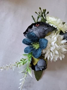 hair flower 40s 50s Wartime Style Fashion Inspired Vintage Navy Cream White - Picture 1 of 3