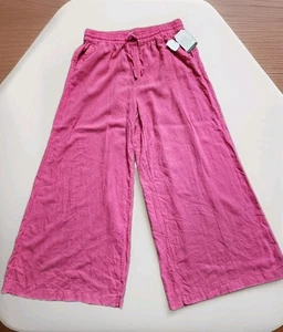 Pantaloni comodi pull-on nuovi meravigliosi rosa misto lino fucsia gamba larga spiaggia grandi - Foto 1 di 4