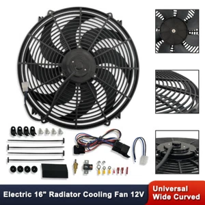 Electric Wide Blade 16" Cooling Fan 12V 120W 3000CFM Reversible & Relay Kit - Bild 1 von 7