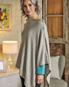 Cachemira Botón Poncho Gris Claro Capa Envuelva Talla Única, Abotonado Poncho - Picture 1 of 6