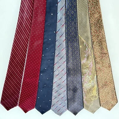 Oscar De La Renta Corbata de Seda Rayas Lunares Floral Paisley Copos de Nieve Lote de 7 De Colección Foto 1 de 4