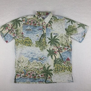 Reyn Spooner Shirt Mens XL Green Blue Island Hawaiian 1/2 Button Up Vintage - Picture 1 of 10