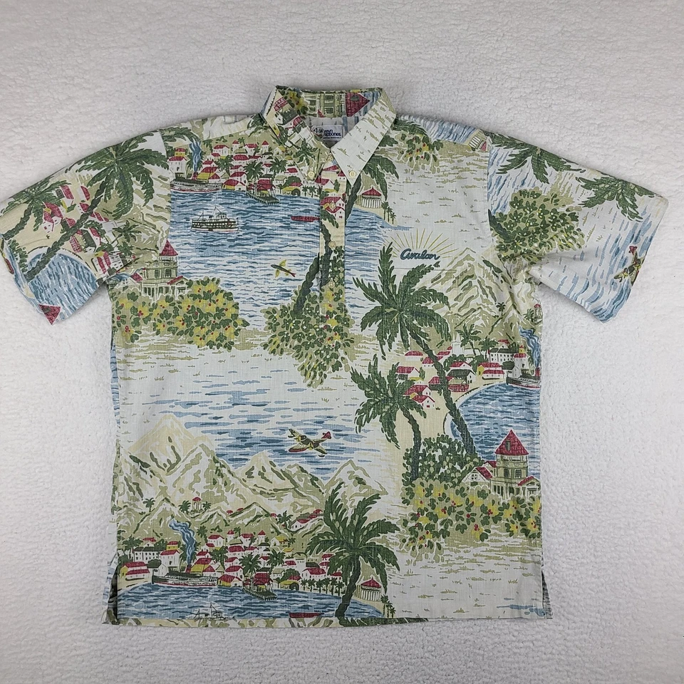 Reyn Spooner Shirt Mens XL Green Blue Island Hawaiian 1/2 Button Up Vintage - Image 1 of 4