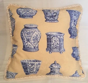 French Country Cottage Pillow Yellow Ivory Blue Fresh Farm House Delft - Bild 1 von 2