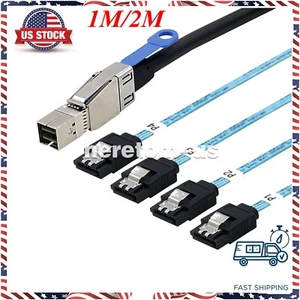 MINI SAS HD SFF-8644 with IC to 4 SATA 7P Server Date Hard Drive Cable 1M 2M - Picture 1 of 8