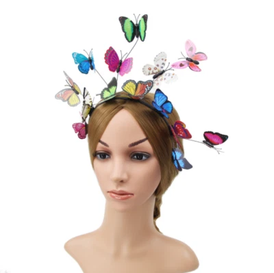 Women Girl Party Fairy Butterfly hair headband Tiara Hoop Fascinator Colorful - Image 1 of 2