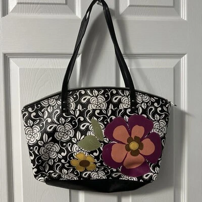 Colección Marca Reliquia Cartera Bolso de Mano Coloridas Flores Blanco y Negro GR45 Foto 1 de 4