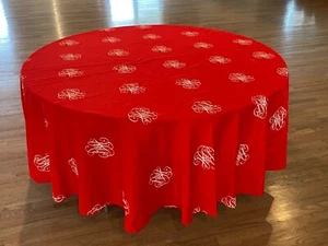 Vintage Red Twill Bright Red B Altman & Company Logo Round Tablecloth * 104" - Picture 1 of 2