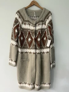 Neu mit Etikett $ 198 Free People Strickjacke L mattiert Fairisle Mohair Wollmischung Boho aztekisch - Bild 1 von 11