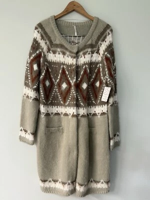 Nuevo con etiquetas $198 Cárdigan Free People L Esmerilado Fairisle Mohair Mezcla de Lana Boho Azteca Foto 1 de 4
