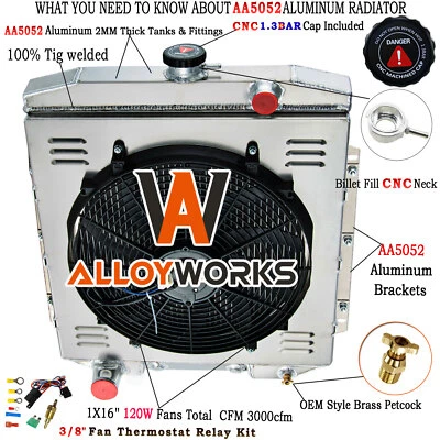 4 Rows Radiator+Shroud Fan For 1954-1956 Ford Country Squire Fairlane Skyliner Foto 1 de 4