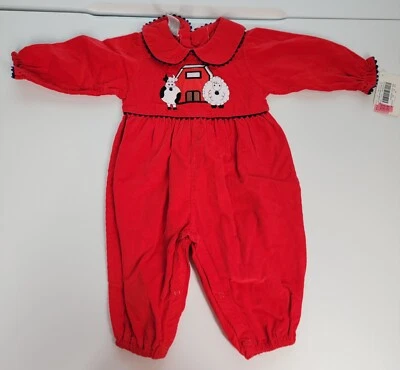 Mameluco de una pieza rojo oveja granero granja bebé club clase vintage 6-9 M Foto 1 de 4