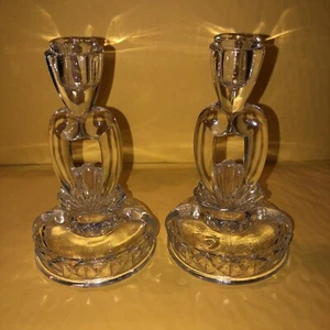 Vintage Art Deco Style Crystal Clear Glass Taper Candle Holders - Picture 1 of 12