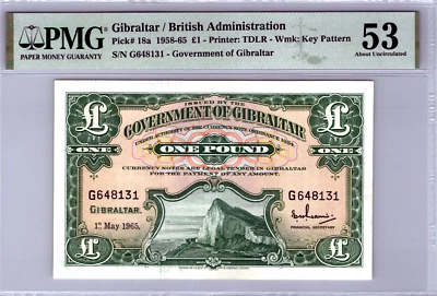 Gibraltar £1 Pound 1965 Pick# 18a PMG 53 About UNC - Image 1 of 4