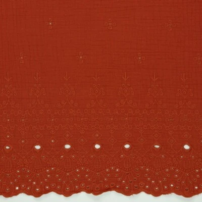 BARETTI Musselin Stoff Double Gauze -Einseitige Bordüre-Terrakotta Bio Baumwolle Ab 25cm
