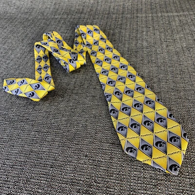 University of Iowa Hawkeyes Silk Necktie - black yellow geometric tie vintage - Изображение 1 из 4