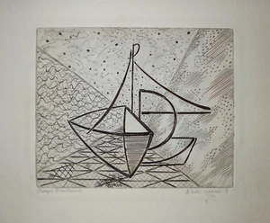 Roger Vieillard original signierte Radierung Abstrakte Kunst Surreal Abstraktion  - Bild 1 von 1