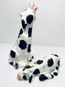 Kitsch COW Statue Ceramic Sculpture Set Scioto Mold Moo Figurine Farmhouse Decor - Picture 1 of 12