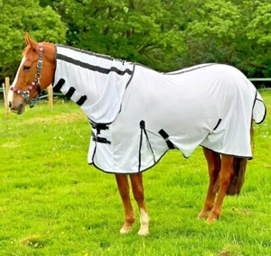 White & Zebra Fly Mesh Rug for Horse Pony Shetland - Lightweight Full Neck Combo - Picture 1 of 9