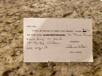 Bill Virdon Signed 3x5 Index Card Baseball Autographed Signature Pirates Auto - Image 1 of 2