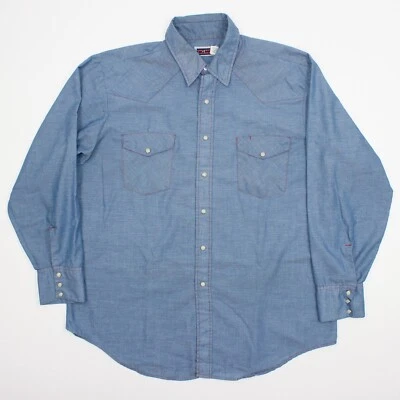 Big Mac XL Pearl Snap Western Shirt Men's Blue Denim Western Wear Long Sleeve #3 - Image 1 of 4