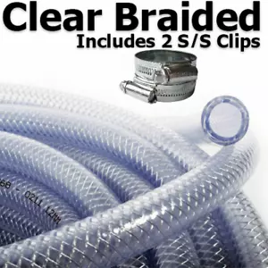 More details for pvc hose clear flexible reinforced braided food grade water tube pipe + 2 clips