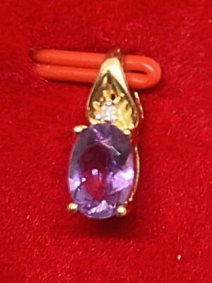 pendentif amethyste et diamant or jaune 18 carats 750 - Photo 1/4