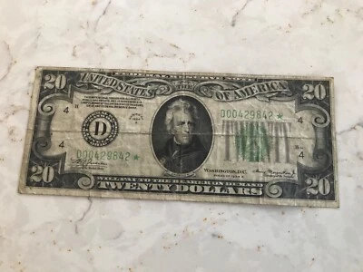 1934-A $20 Small Size Federal Reserve STAR Note, CLEVELAND, OHIO,Circulated - Image 1 of 3