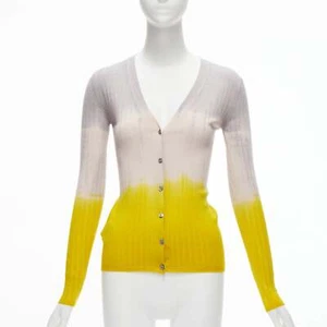 PRADA 2020 grey beige yellow ombre ribbed long sleeve cardigan sweater IT36 XXS - Picture 1 of 10