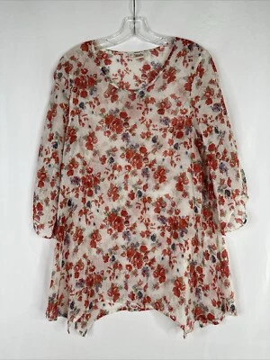 Top túnica Tianello para mujer talla S floral manga campana 3/4 hawaiano BOHO transparente Foto 1 de 4