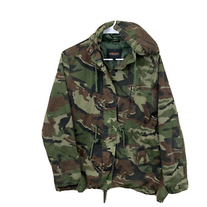 AMBIANCE OUTERWEAR Camo Jacket Large Women Lined Army Green Hoodie Bomber L