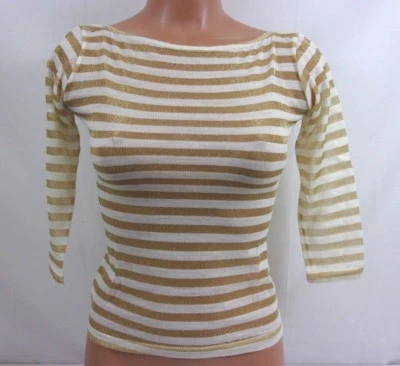 Camisa Sauvage Wear Manga 3/4 Rayas Brillante Pequeña Marfil/Dorado 1762L Foto 1 de 3