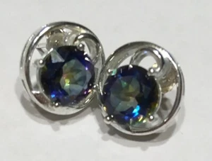 Pendientes perforados de plata esterlina con topacio azul místico brillante arco iris fe amor - Imagen 1 de 4