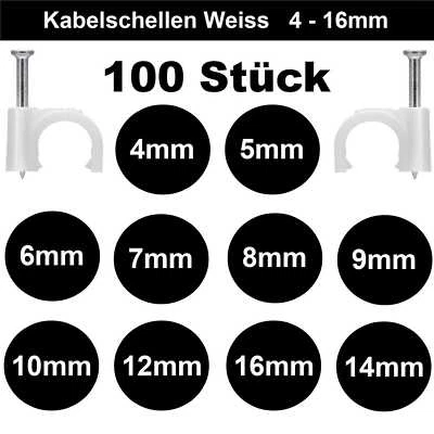 GOOBAY ✅Kabelschellen Weiss 100 Stück 4-16mm Nagelschellen Komplett mit Nagel Schellen