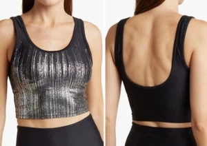Marika Black Silver Metallic Stretch Sports Bra Sz M NWT - Picture 1 of 4