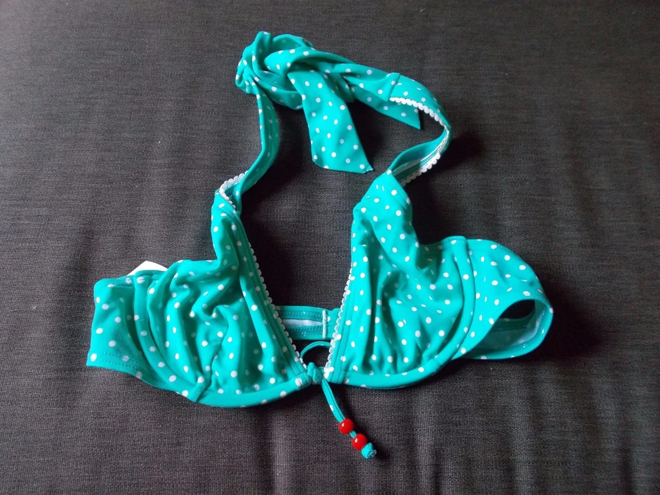 Top de biquíni Esprit não acolchoado manchado halter 36B verde mix novo sem etiquetas - Imagem 1 de 1